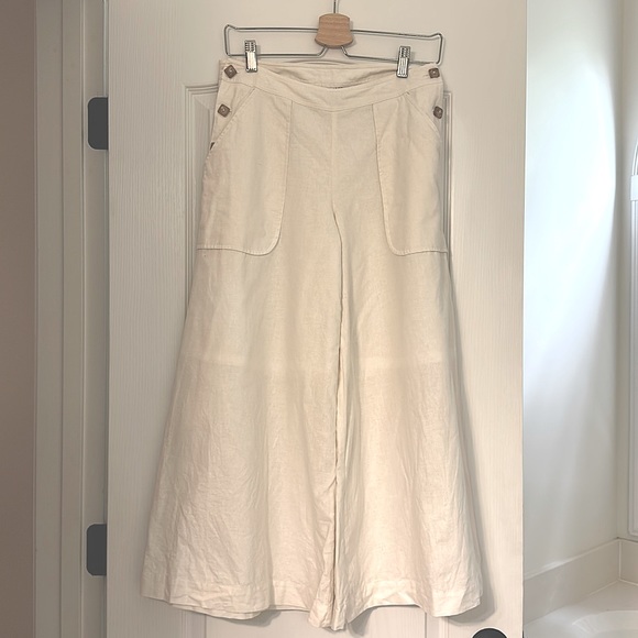 White Linen Flared Cropped Pants Size 4 - Picture 1 of 4